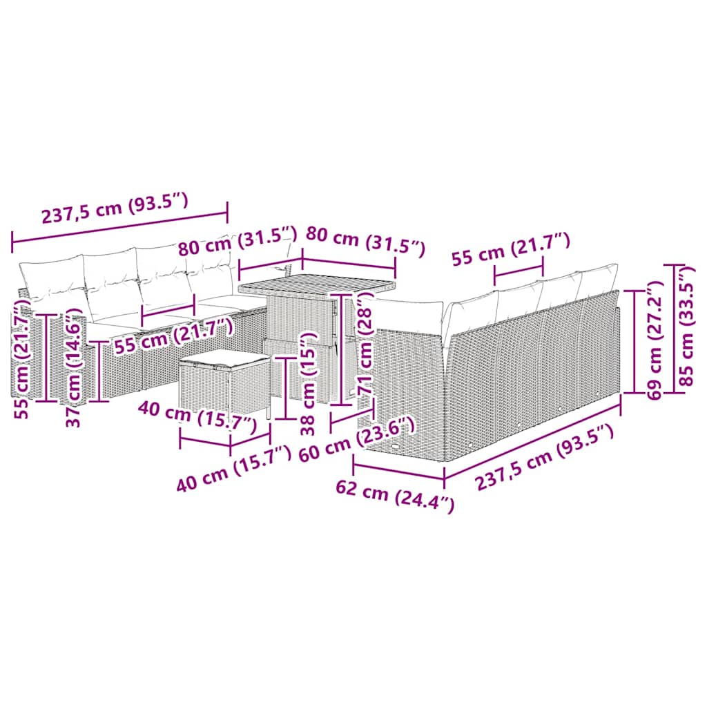 Tuinbankenset 11 pcs Grijs poly rattan is nu te koop bij PeponiXL, paradijselijk wonen!
