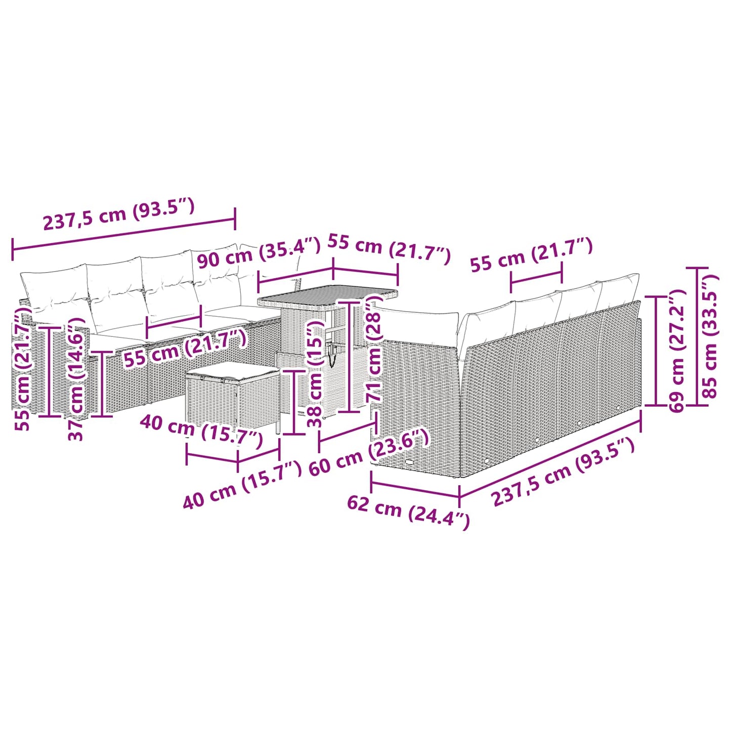 Tuinbankenset 11 pcs Zwart poly rattan is nu te koop bij PeponiXL, paradijselijk wonen!