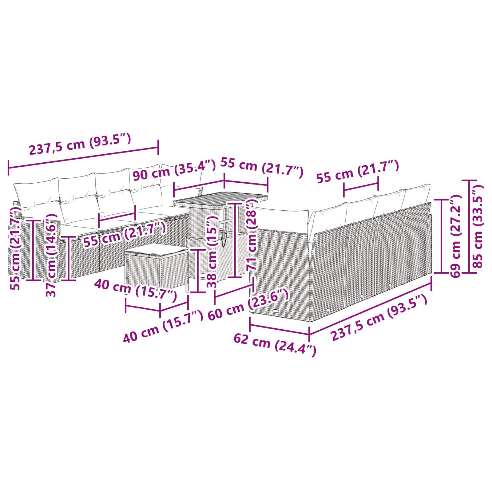 Tuinbankenset 11 pcs Zwart poly rattan is nu te koop bij PeponiXL, paradijselijk wonen!