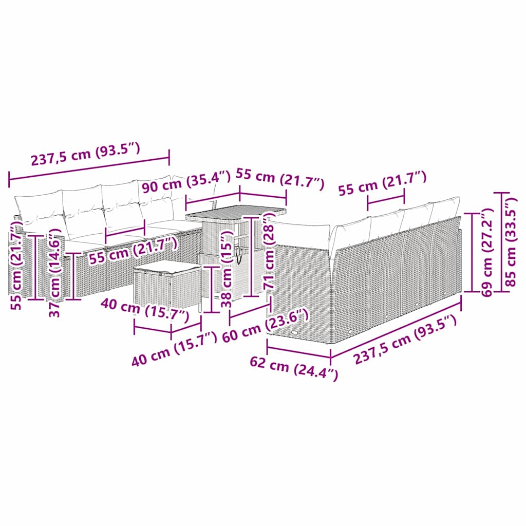 Tuinbankenset 11 pcs Grijs poly rattan is nu te koop bij PeponiXL, paradijselijk wonen!