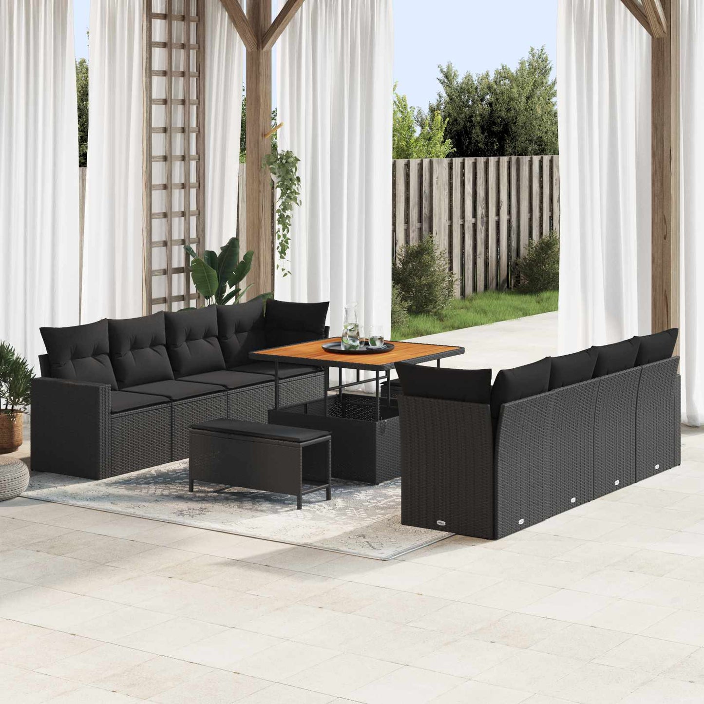 Tuinbankenset 11 pcs Zwart poly rattan is nu te koop bij PeponiXL, paradijselijk wonen!