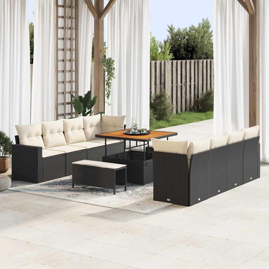 Tuinbankenset 11 pcs Zwart poly rattan is nu te koop bij PeponiXL, paradijselijk wonen!