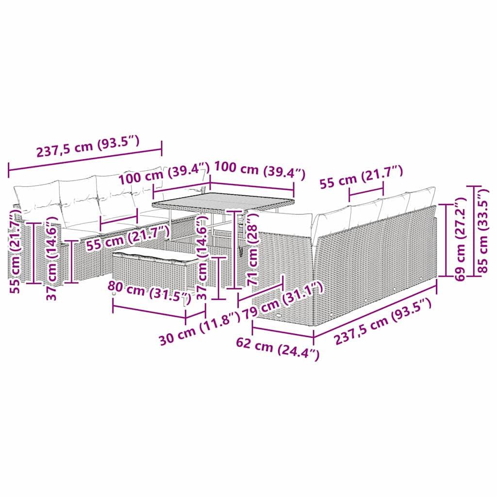 Tuinbankenset 11 pcs Beige poly rattan is nu te koop bij PeponiXL, paradijselijk wonen!