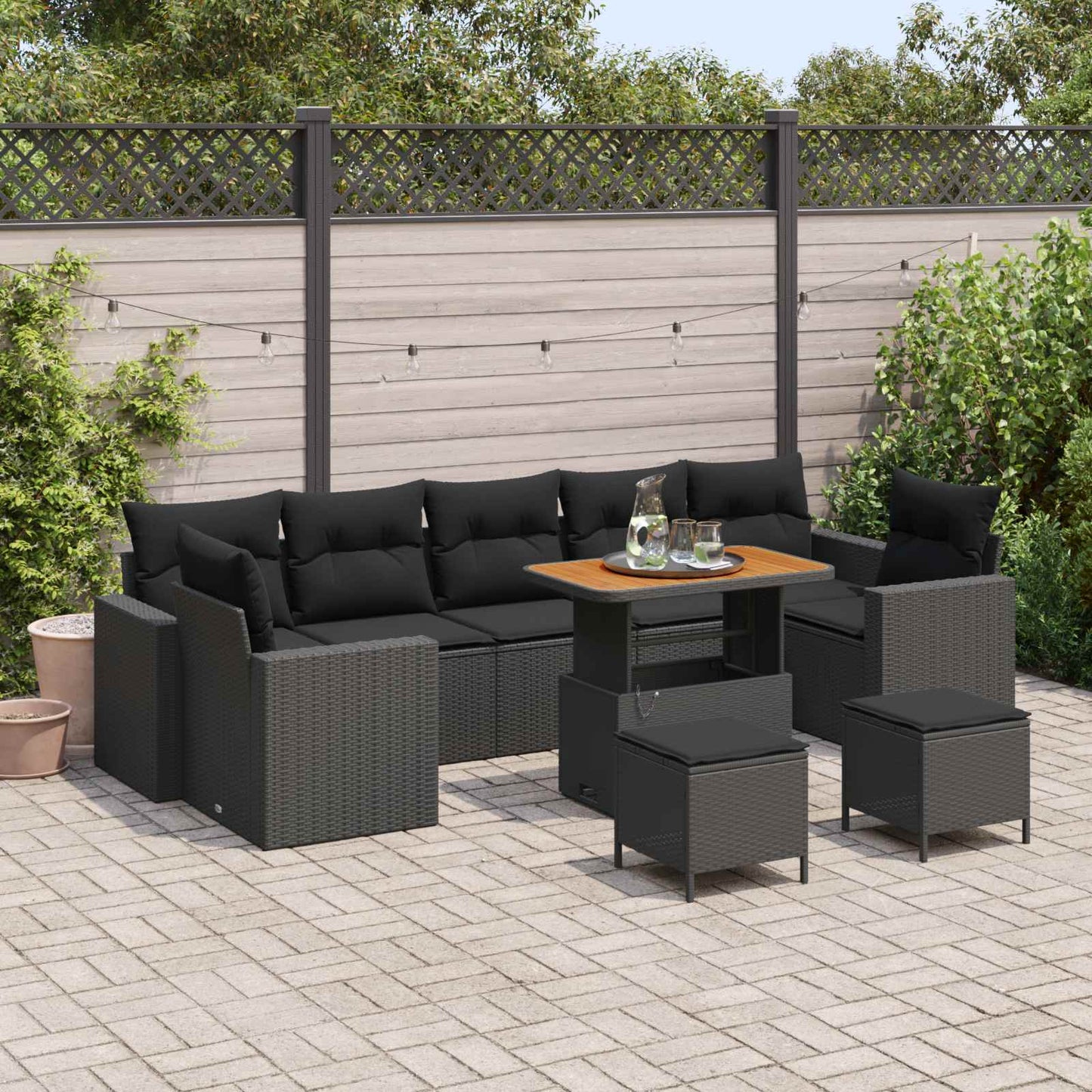 Tuinbankenset 10 pcs Zwart poly rattan is nu te koop bij PeponiXL, paradijselijk wonen!