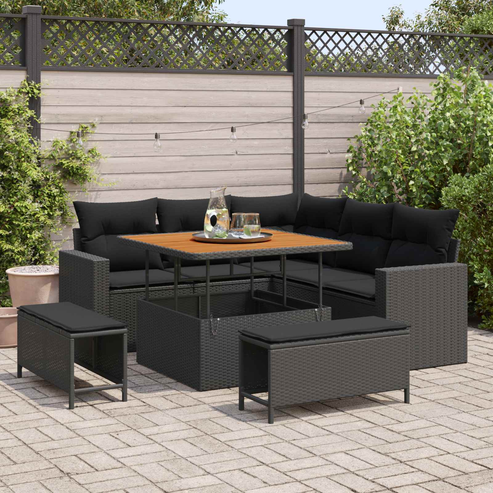 Tuinbankenset 8 pcs Zwart poly rattan is nu te koop bij PeponiXL, paradijselijk wonen!