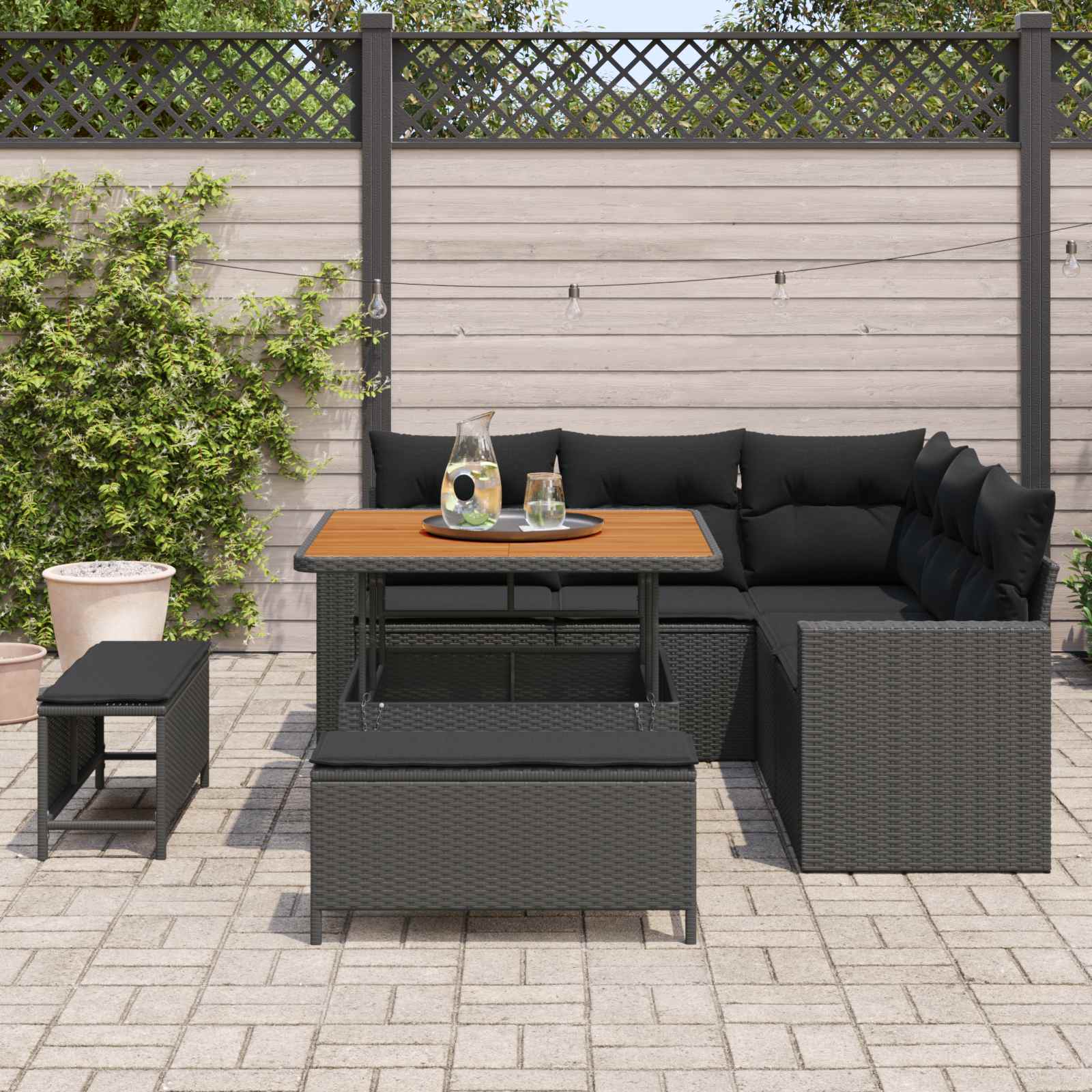 Tuinbankenset 8 pcs Zwart poly rattan is nu te koop bij PeponiXL, paradijselijk wonen!