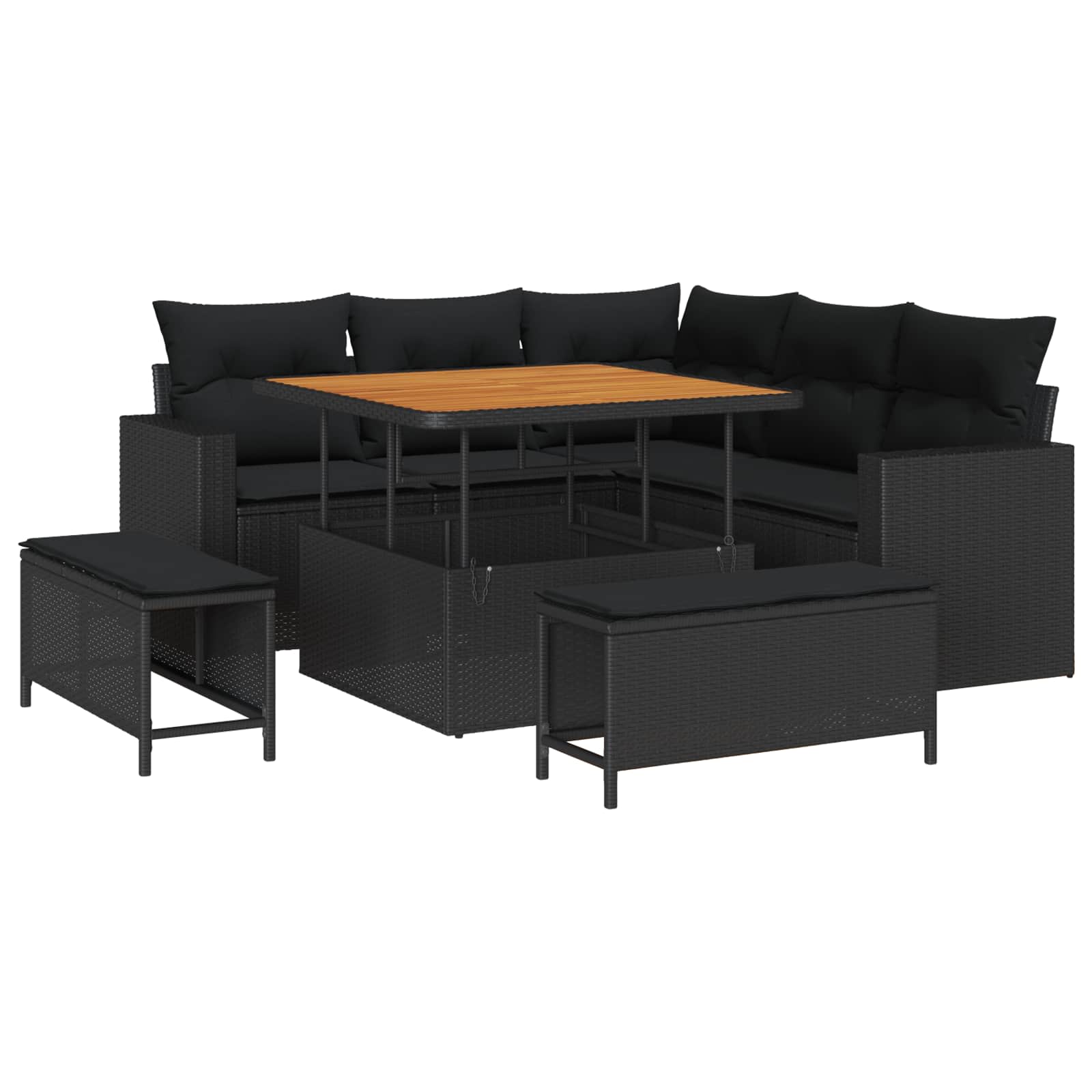 Tuinbankenset 8 pcs Zwart poly rattan is nu te koop bij PeponiXL, paradijselijk wonen!