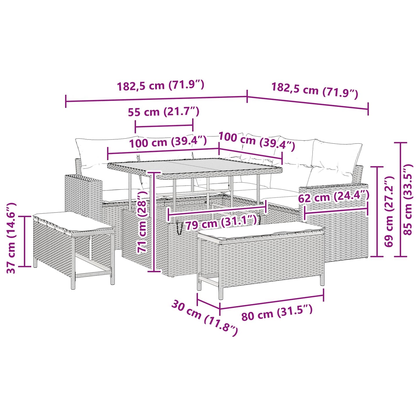 Tuinbankenset 8 pcs Zwart poly rattan is nu te koop bij PeponiXL, paradijselijk wonen!