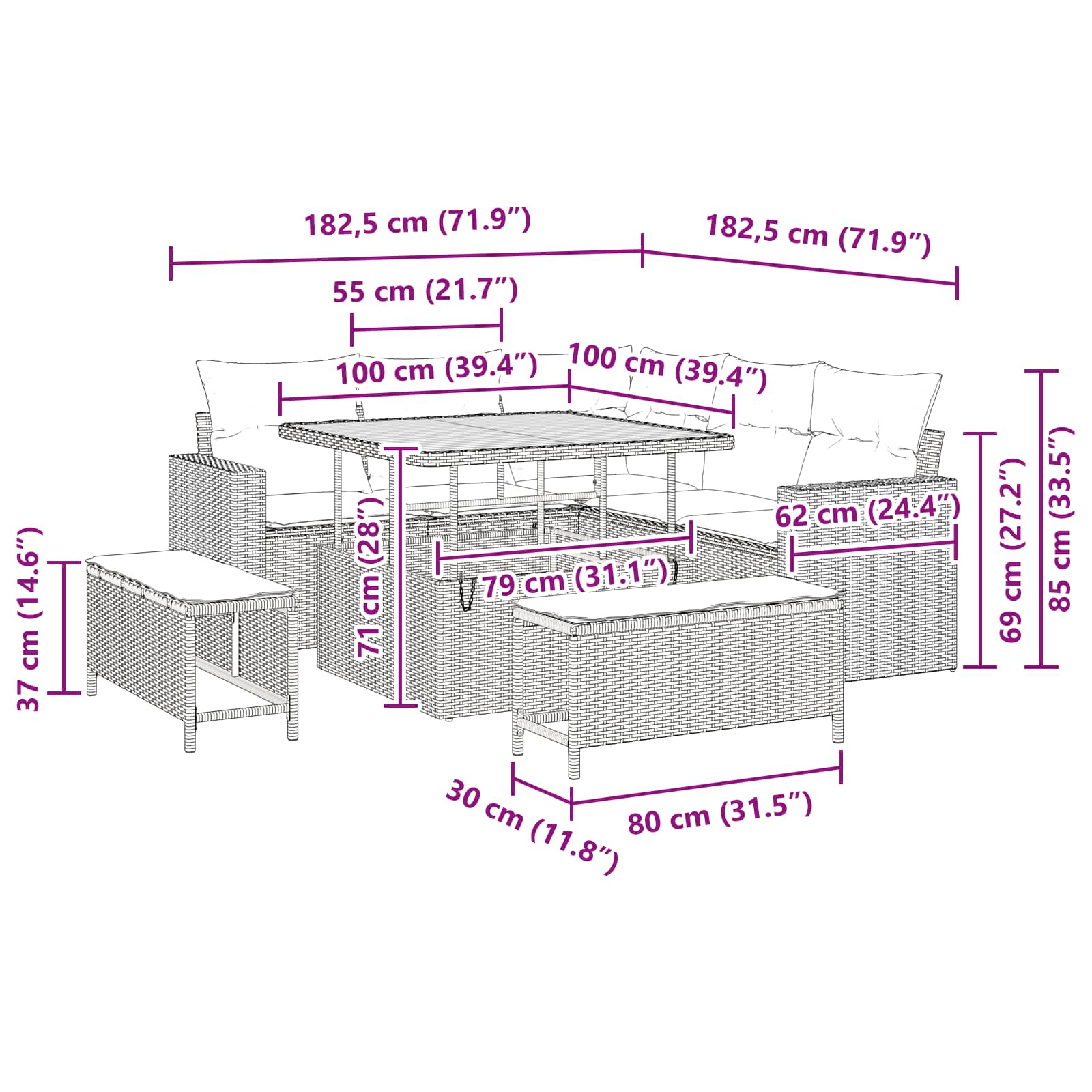 Tuinbankenset 8 pcs Zwart poly rattan is nu te koop bij PeponiXL, paradijselijk wonen!