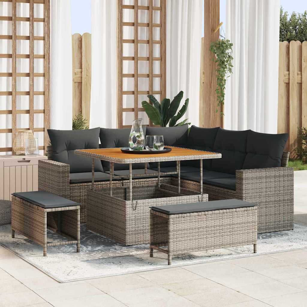 Tuinbankenset 8 pcs Grijs poly rattan is nu te koop bij PeponiXL, paradijselijk wonen!