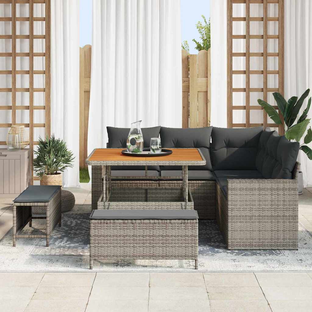 Tuinbankenset 8 pcs Grijs poly rattan is nu te koop bij PeponiXL, paradijselijk wonen!