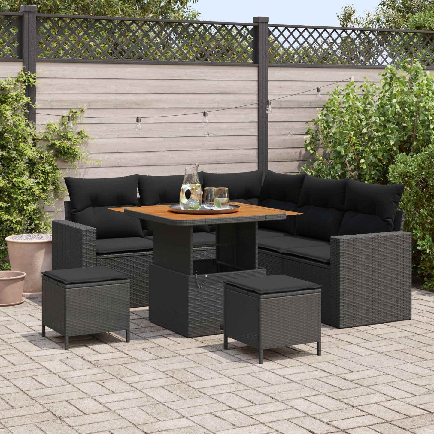 Tuinbankenset 8 pcs Zwart poly rattan is nu te koop bij PeponiXL, paradijselijk wonen!
