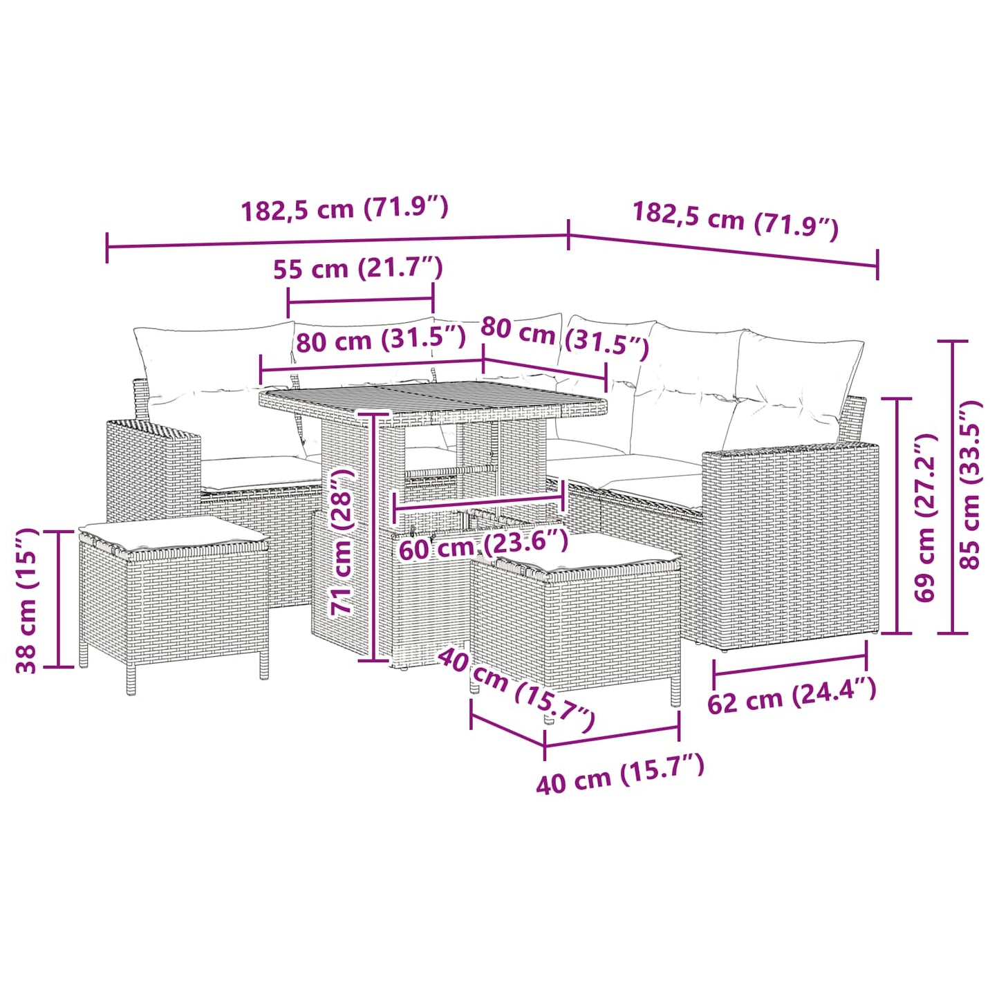 Tuinbankenset 8 pcs Zwart poly rattan is nu te koop bij PeponiXL, paradijselijk wonen!