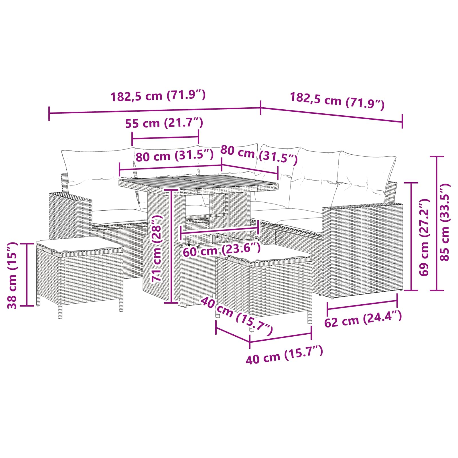 Tuinbankenset 8 pcs Zwart poly rattan is nu te koop bij PeponiXL, paradijselijk wonen!