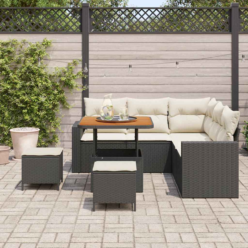 Tuinbankenset 8 st Zwart poly rattan
