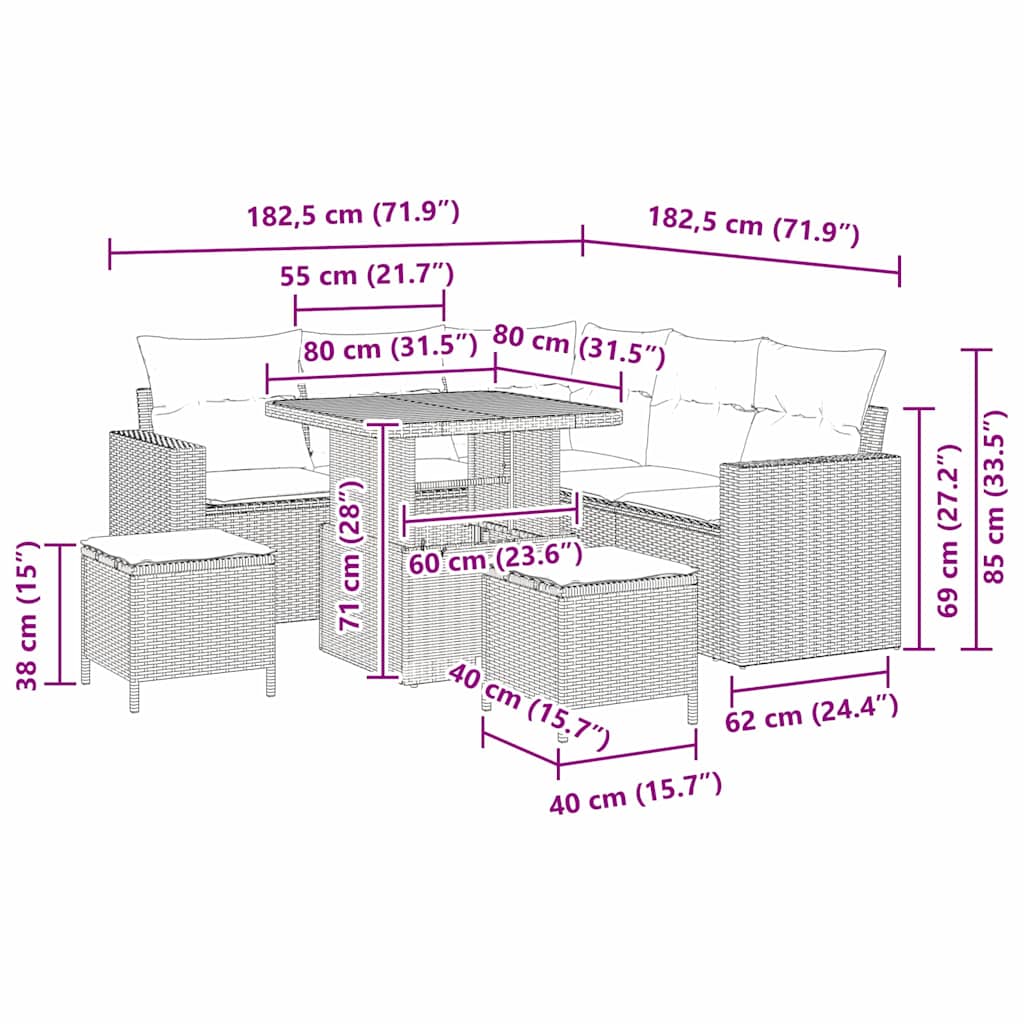 Tuinbankenset 8 pcs Grijs poly rattan is nu te koop bij PeponiXL, paradijselijk wonen!