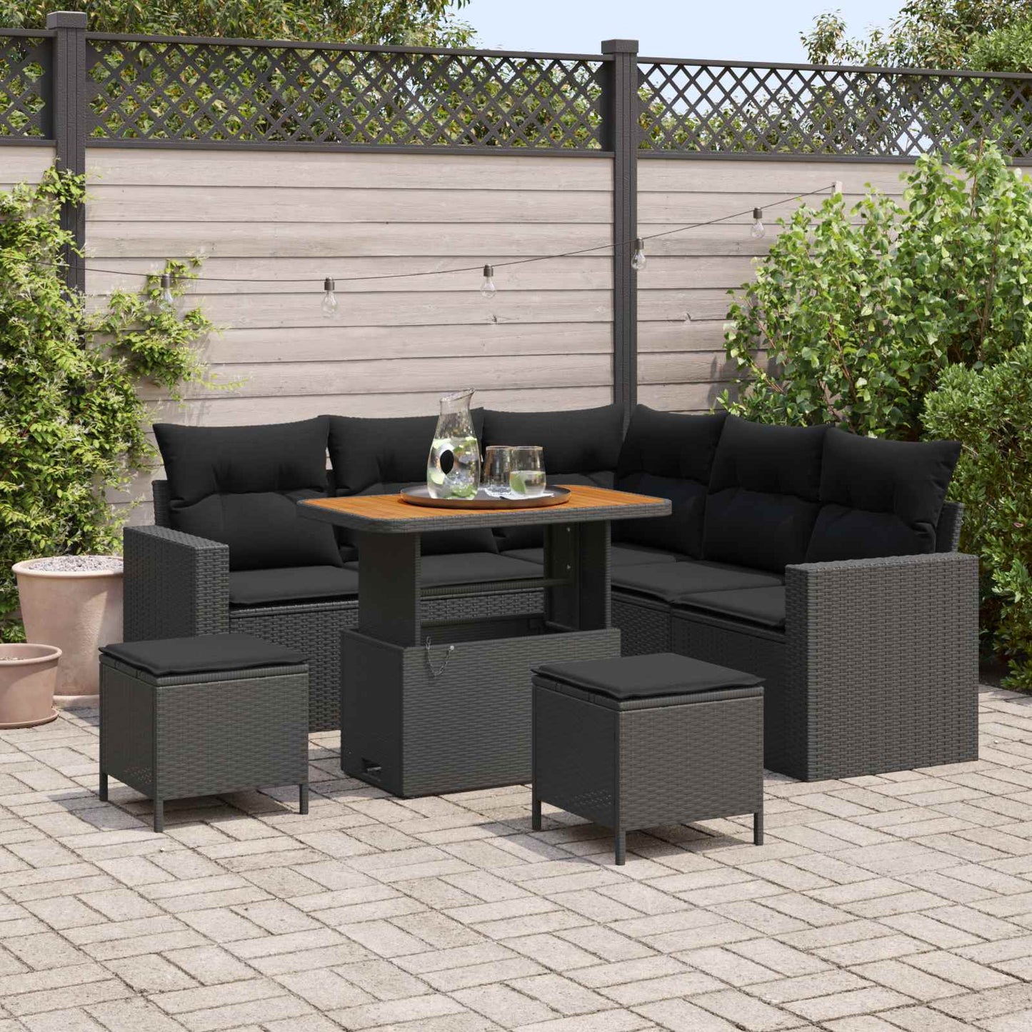 Tuinbankenset 8 pcs Zwart poly rattan is nu te koop bij PeponiXL, paradijselijk wonen!
