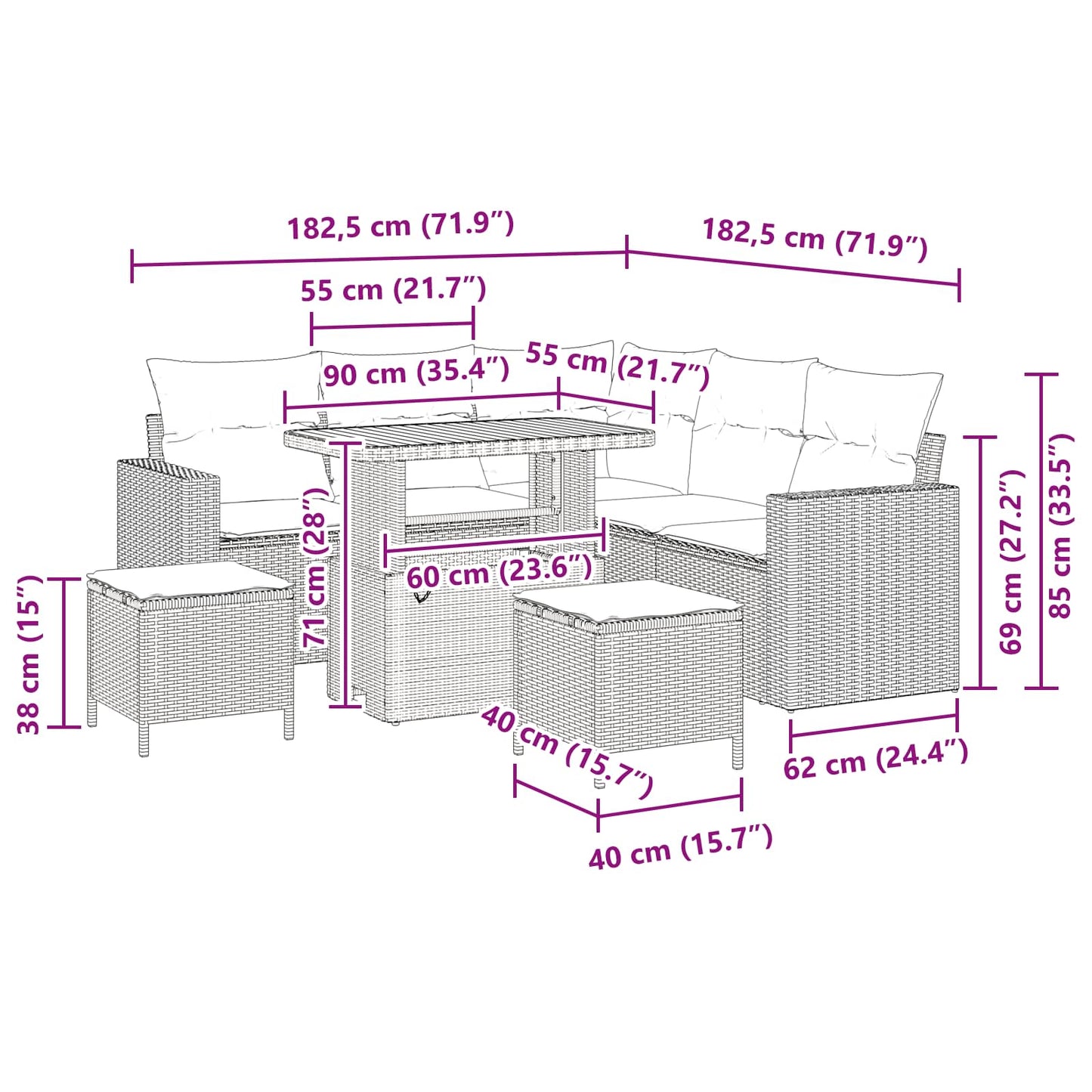 Tuinbankenset 8 pcs Zwart poly rattan is nu te koop bij PeponiXL, paradijselijk wonen!