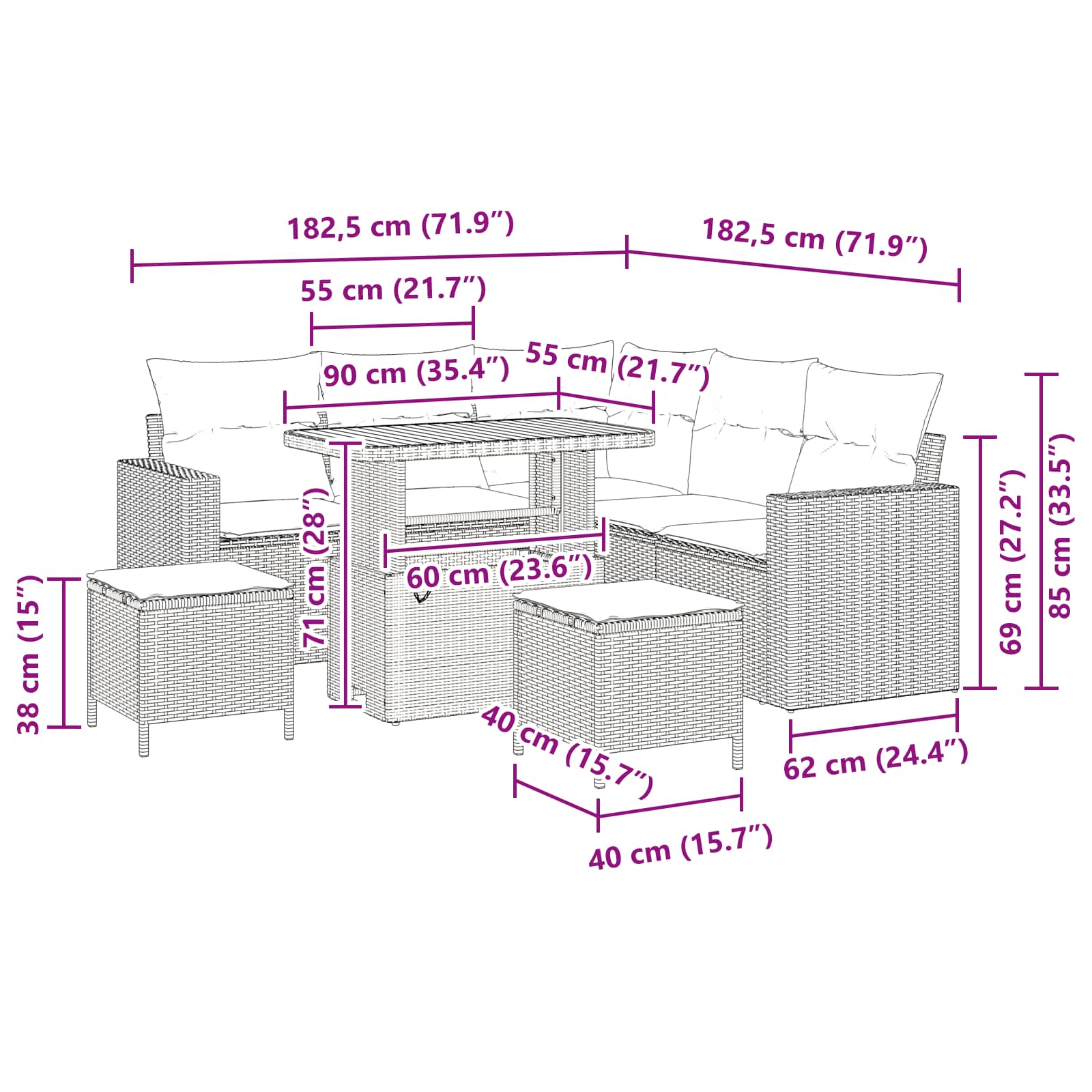 Tuinbankenset 8 pcs Zwart poly rattan is nu te koop bij PeponiXL, paradijselijk wonen!