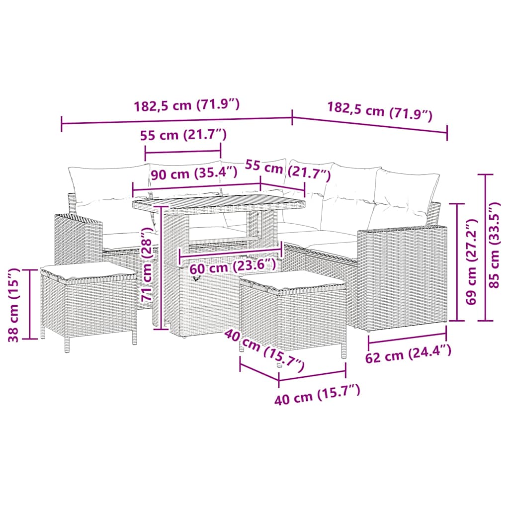Tuinbankenset 8 pcs Grijs poly rattan is nu te koop bij PeponiXL, paradijselijk wonen!