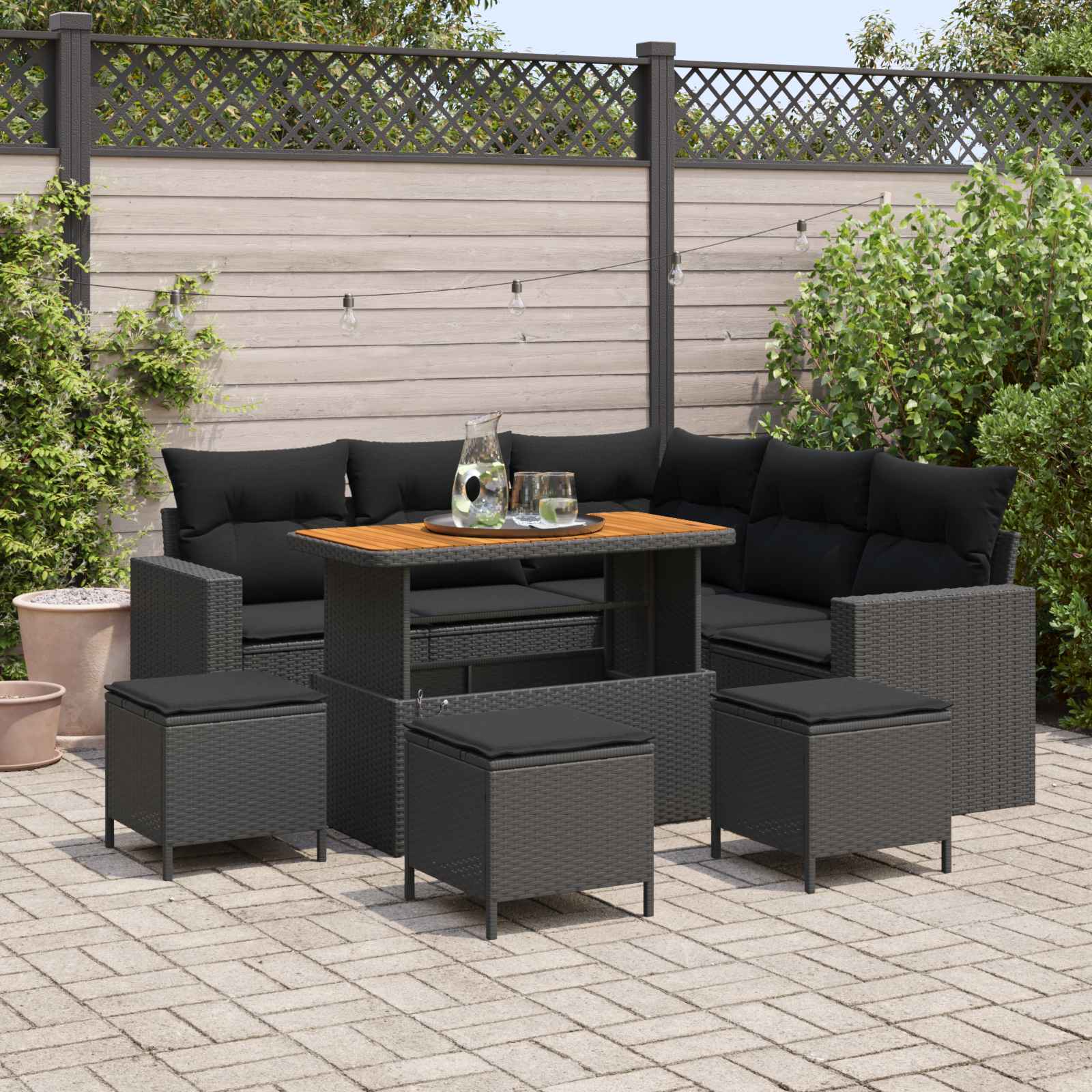 Tuinbankenset 9 pcs Zwart poly rattan is nu te koop bij PeponiXL, paradijselijk wonen!