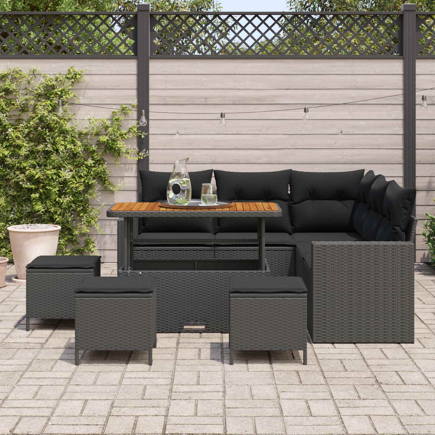 Tuinbankenset 9 pcs Zwart poly rattan is nu te koop bij PeponiXL, paradijselijk wonen!