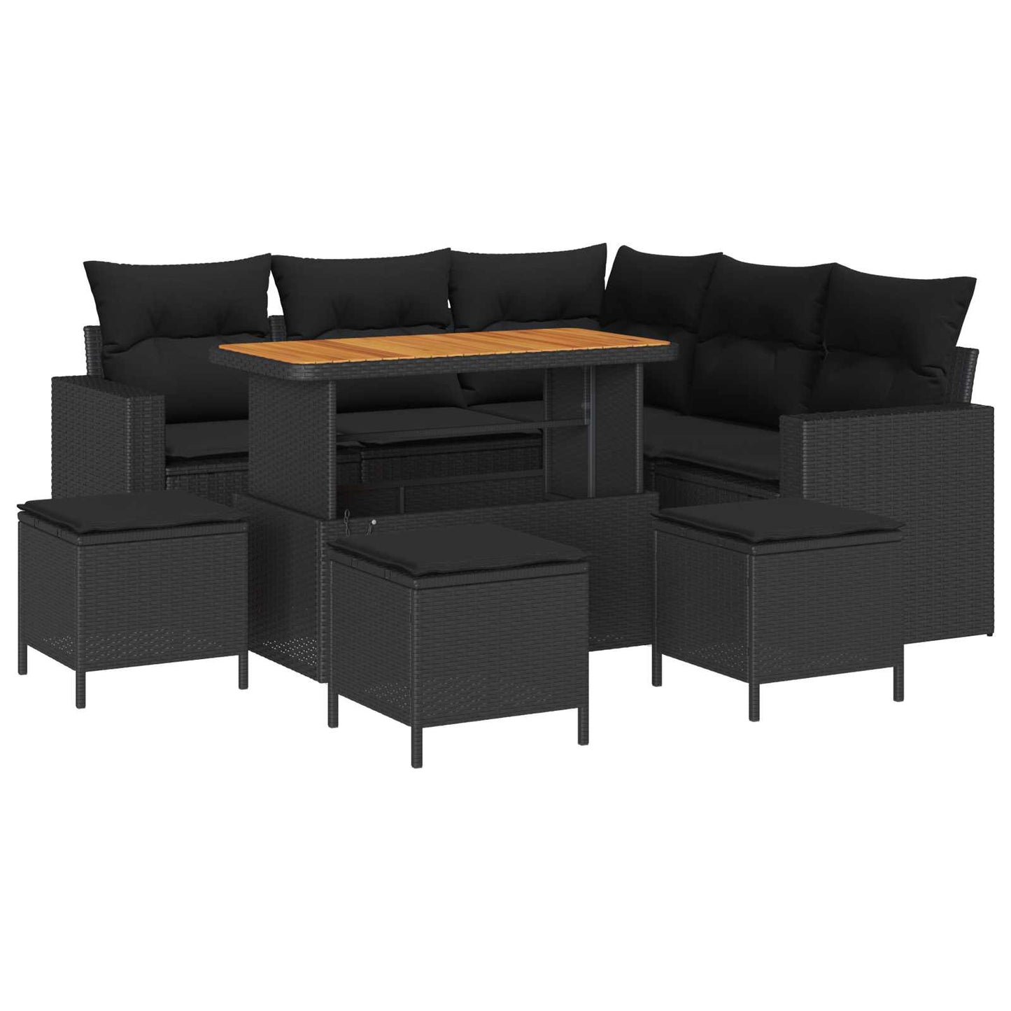Tuinbankenset 9 pcs Zwart poly rattan is nu te koop bij PeponiXL, paradijselijk wonen!