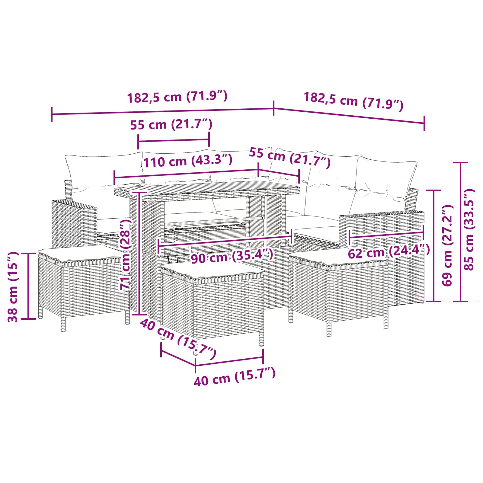 Tuinbankenset 9 pcs Zwart poly rattan is nu te koop bij PeponiXL, paradijselijk wonen!