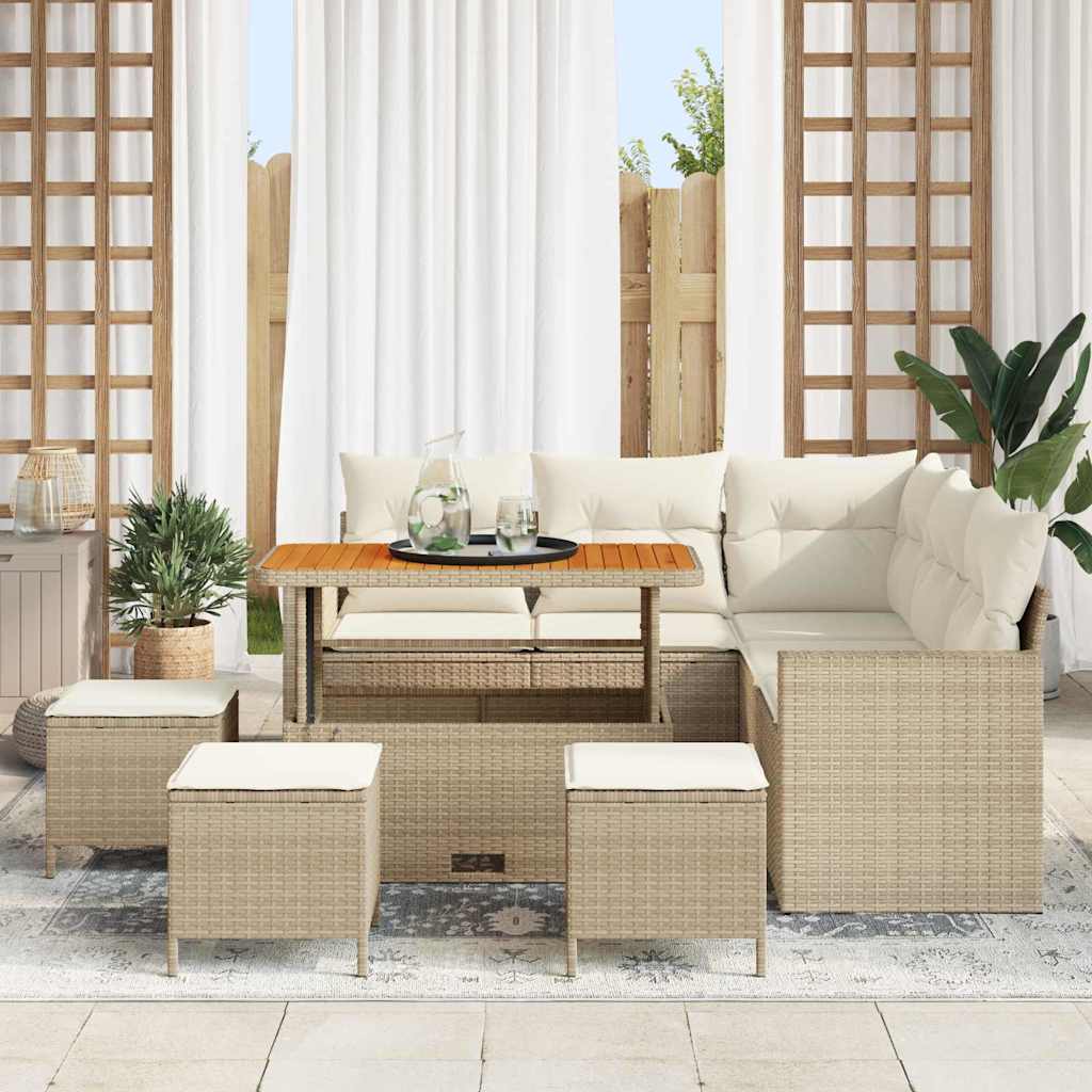 Tuinbankenset 9 pcs Beige poly rattan is nu te koop bij PeponiXL, paradijselijk wonen!
