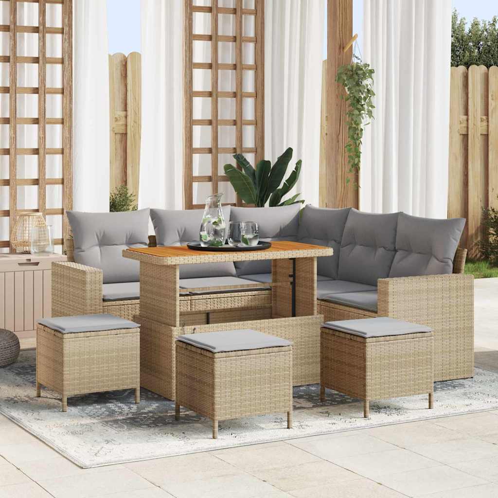 Tuinbankenset 9 pcs Beige poly rattan is nu te koop bij PeponiXL, paradijselijk wonen!