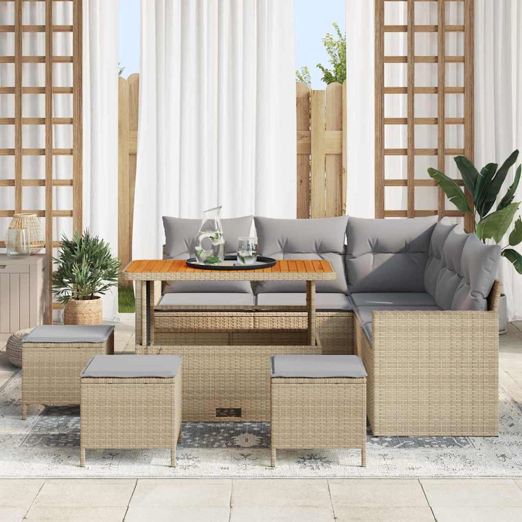 Tuinbankenset 9 pcs Beige poly rattan is nu te koop bij PeponiXL, paradijselijk wonen!