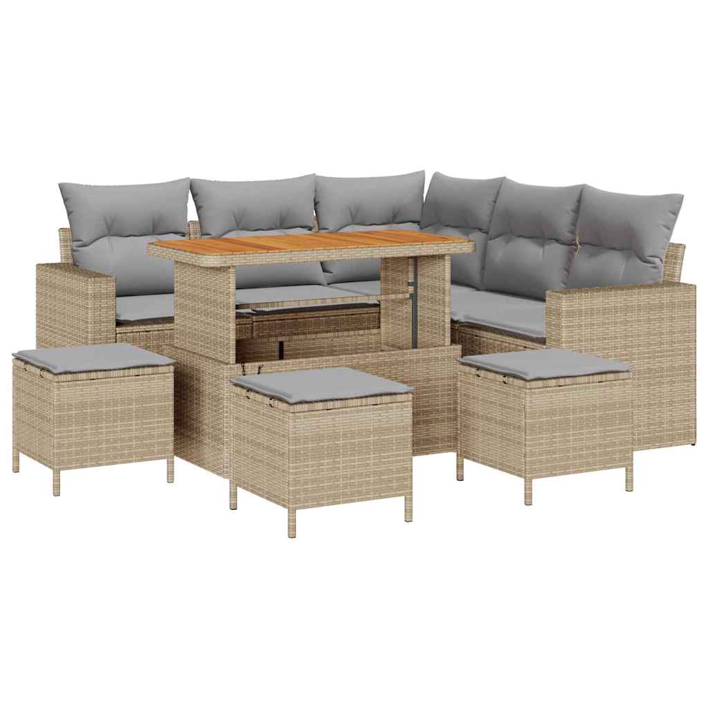 Tuinbankenset 9 pcs Beige poly rattan is nu te koop bij PeponiXL, paradijselijk wonen!