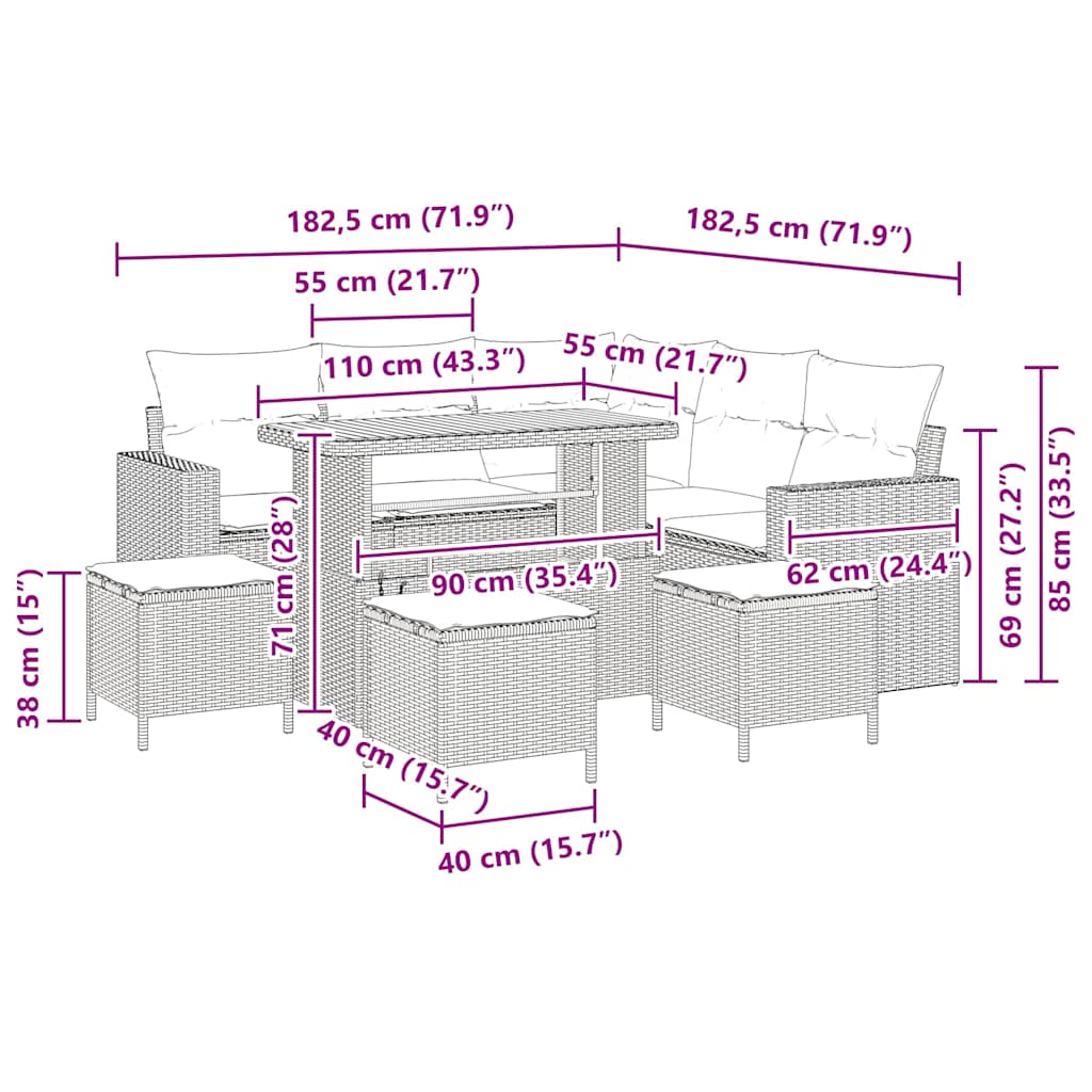 Tuinbankenset 9 pcs Grijs poly rattan is nu te koop bij PeponiXL, paradijselijk wonen!