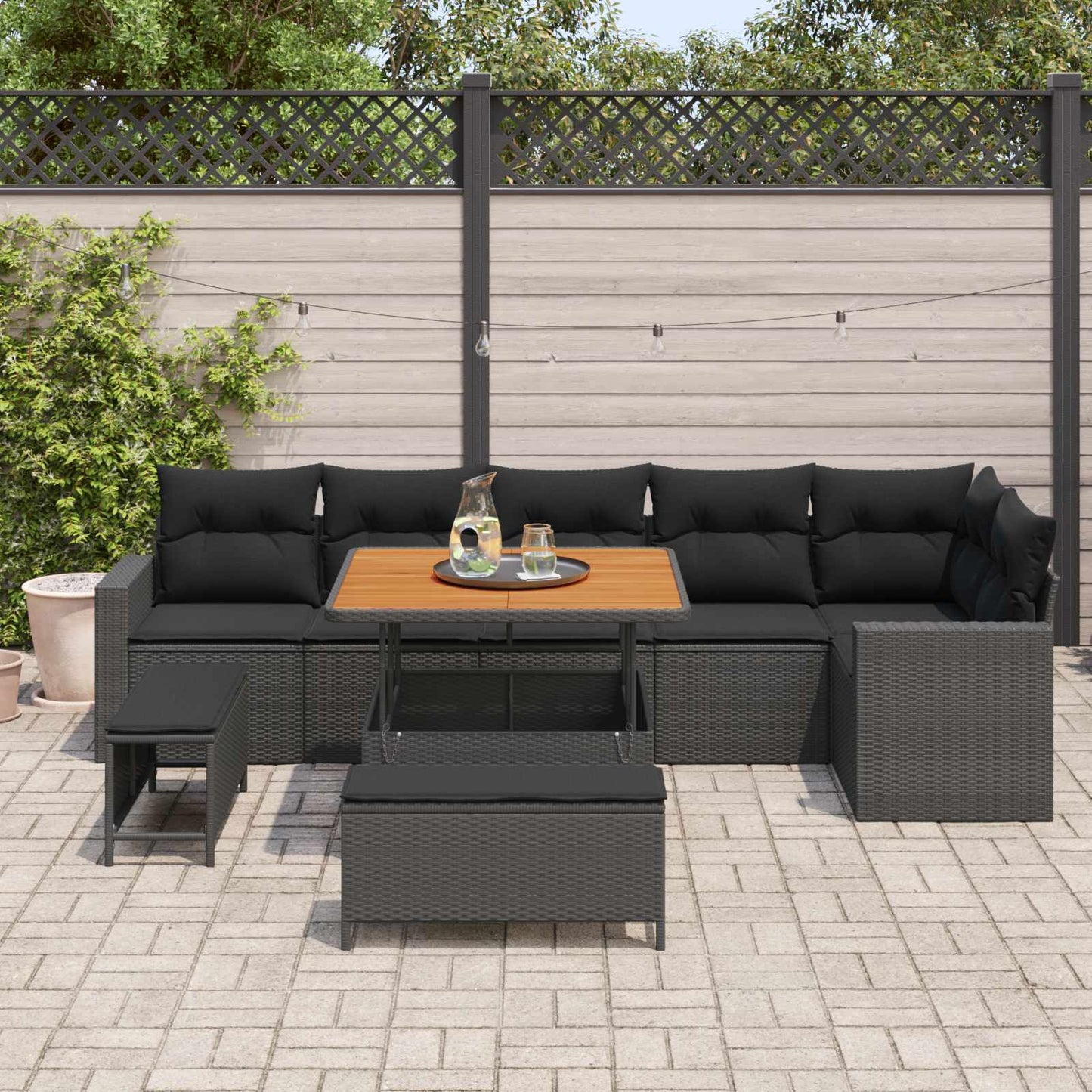 Tuinbankenset 9 pcs Zwart poly rattan is nu te koop bij PeponiXL, paradijselijk wonen!