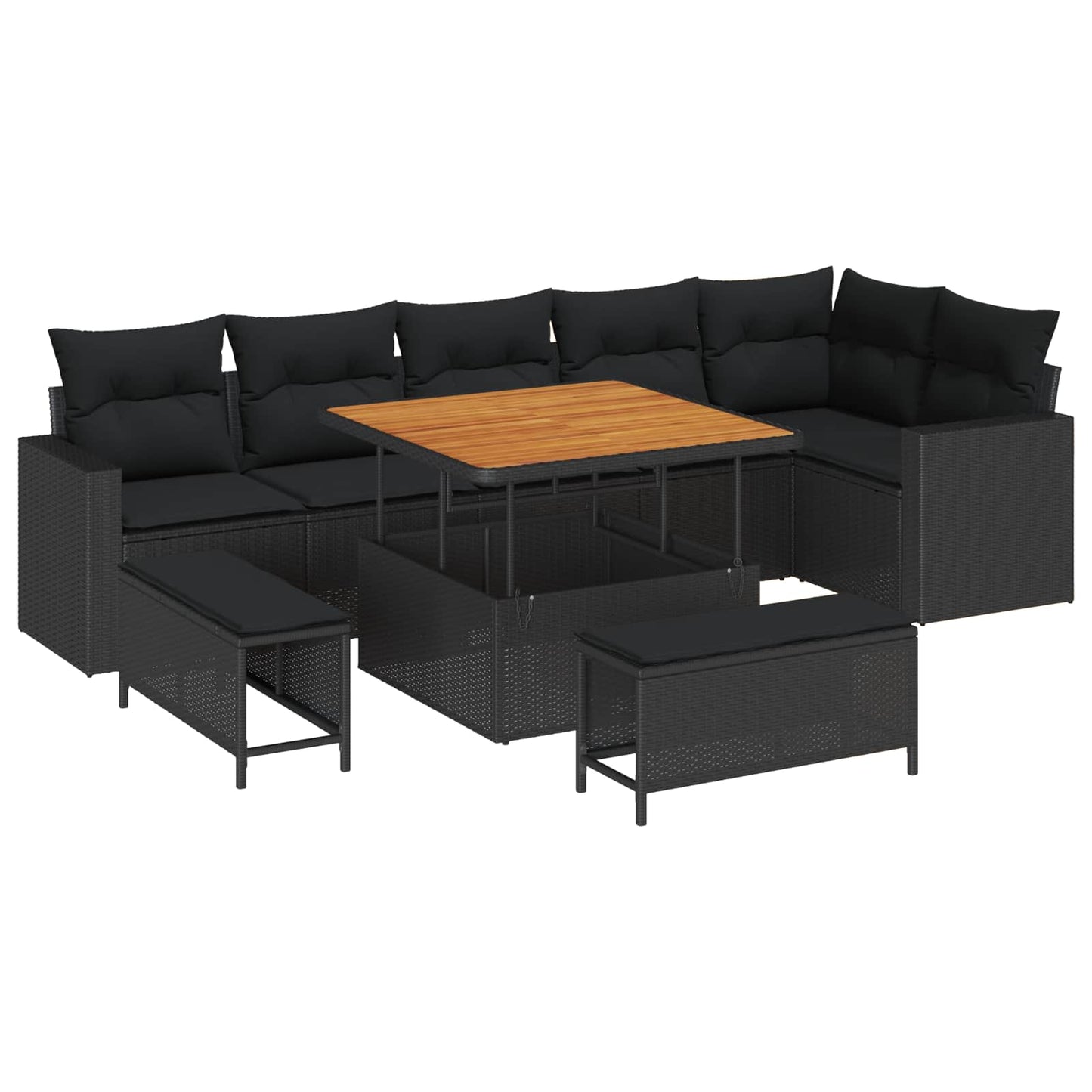 Tuinbankenset 9 pcs Zwart poly rattan is nu te koop bij PeponiXL, paradijselijk wonen!