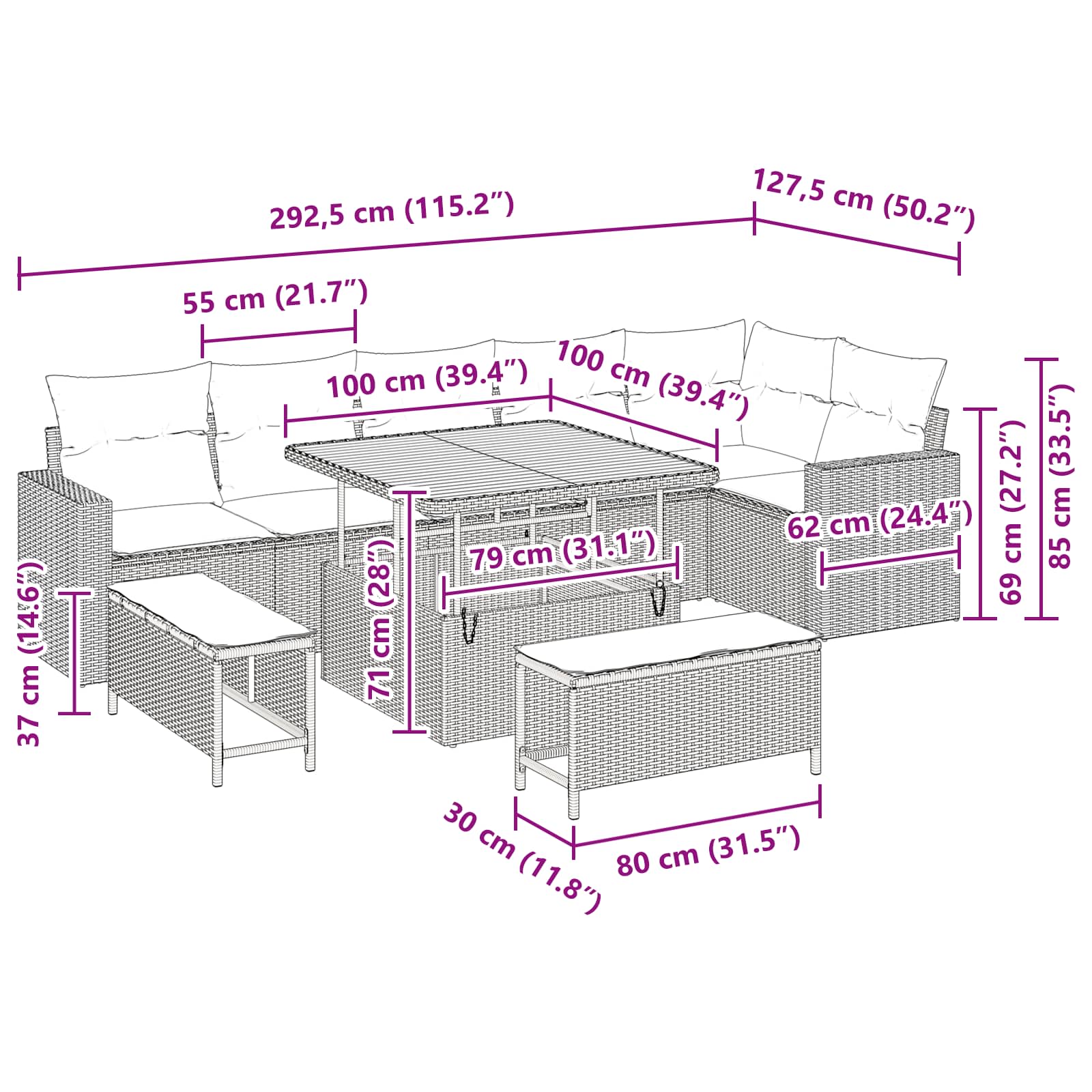 Tuinbankenset 9 pcs Zwart poly rattan is nu te koop bij PeponiXL, paradijselijk wonen!