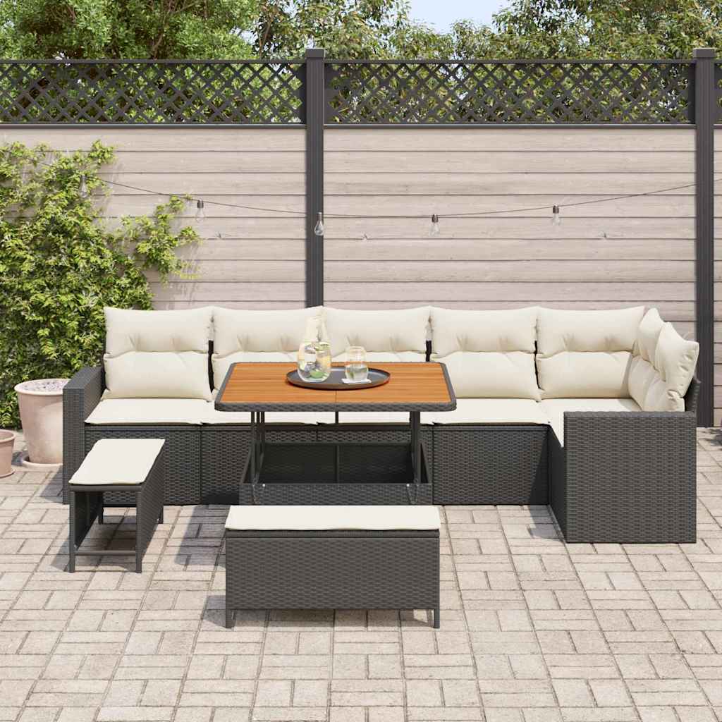 Tuinbankenset 9 pcs Zwart poly rattan is nu te koop bij PeponiXL, paradijselijk wonen!