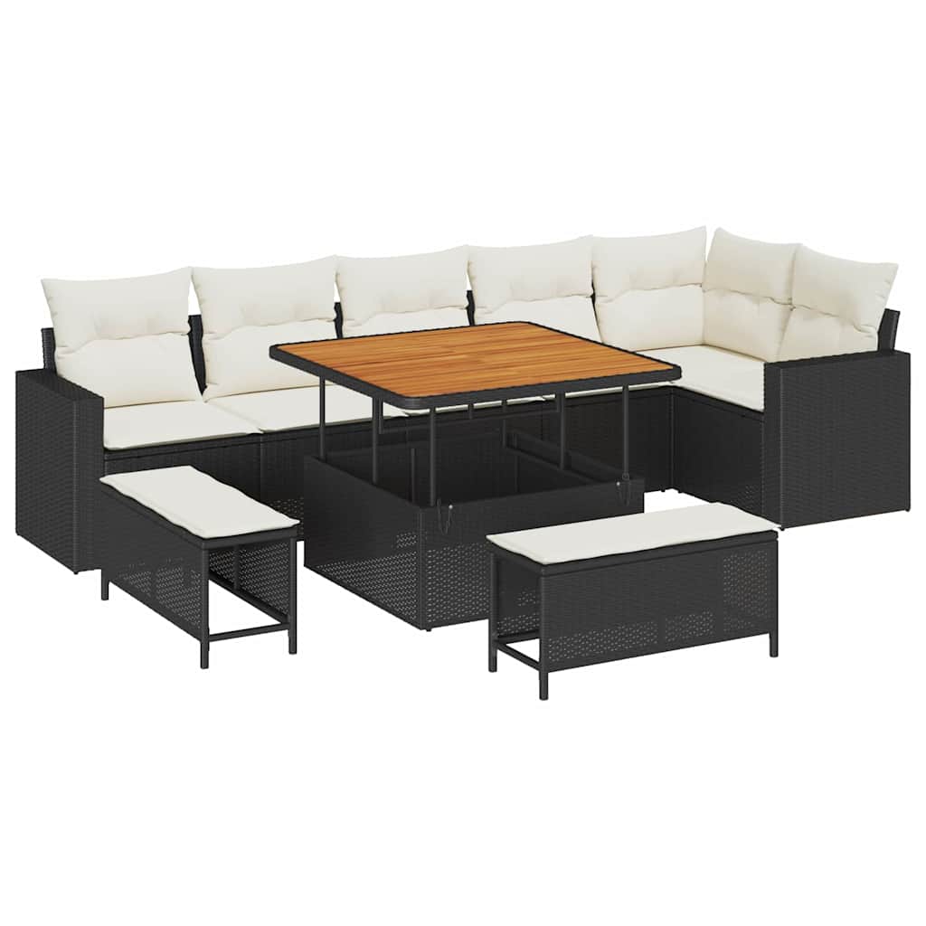 Tuinbankenset 9 pcs Zwart poly rattan is nu te koop bij PeponiXL, paradijselijk wonen!