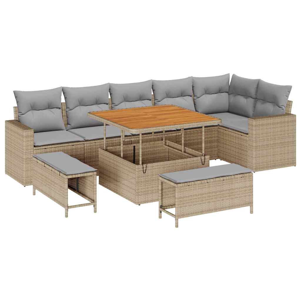 Tuinbankenset 9 pcs Beige poly rattan is nu te koop bij PeponiXL, paradijselijk wonen!