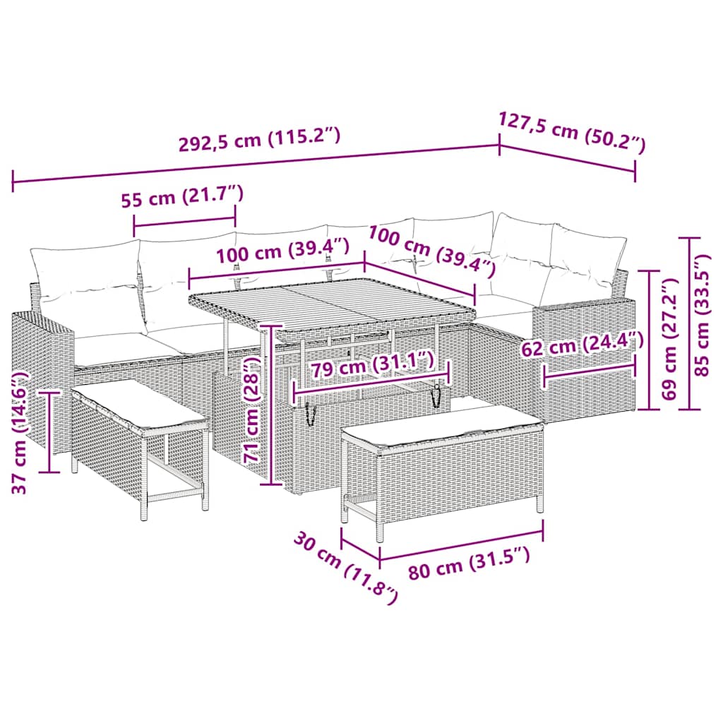 Tuinbankenset 9 pcs Beige poly rattan is nu te koop bij PeponiXL, paradijselijk wonen!
