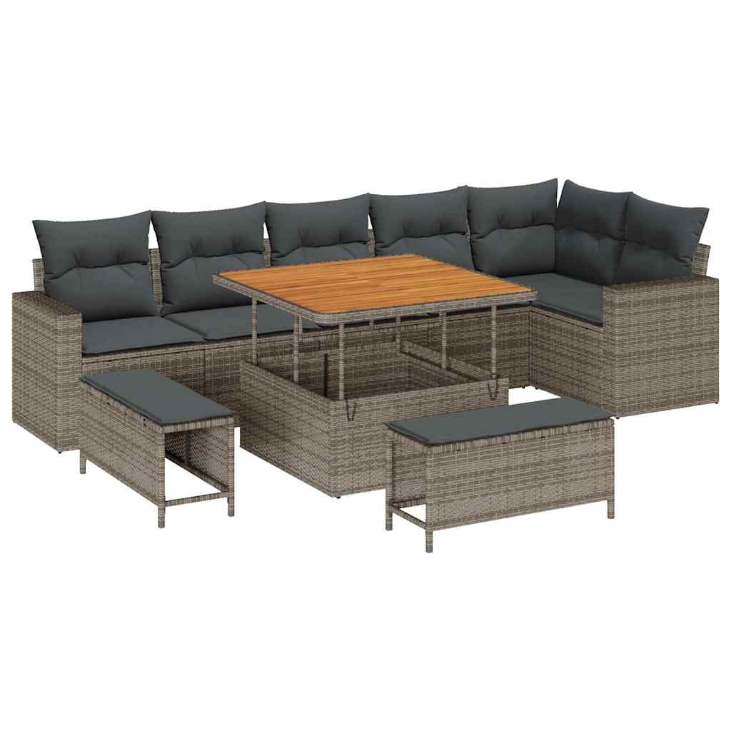 Tuinbankenset 9 pcs Grijs poly rattan is nu te koop bij PeponiXL, paradijselijk wonen!