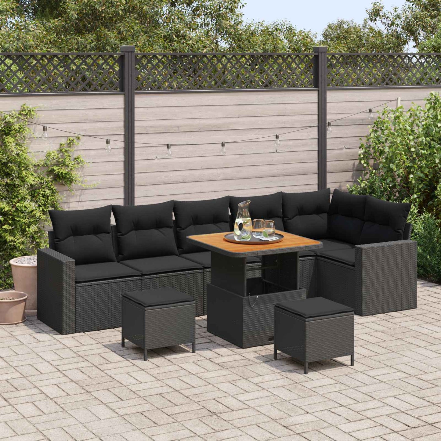 Tuinbankenset 9 pcs Zwart poly rattan is nu te koop bij PeponiXL, paradijselijk wonen!