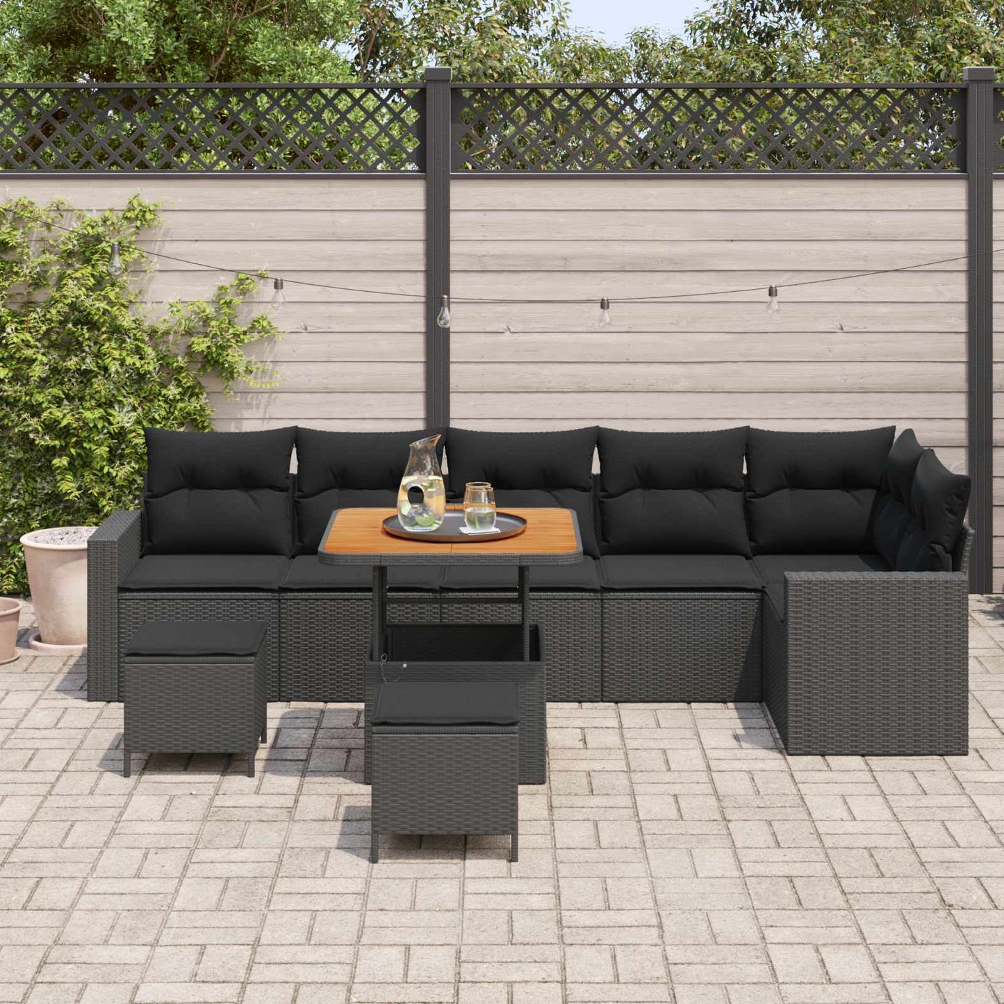 Tuinbankenset 9 pcs Zwart poly rattan is nu te koop bij PeponiXL, paradijselijk wonen!