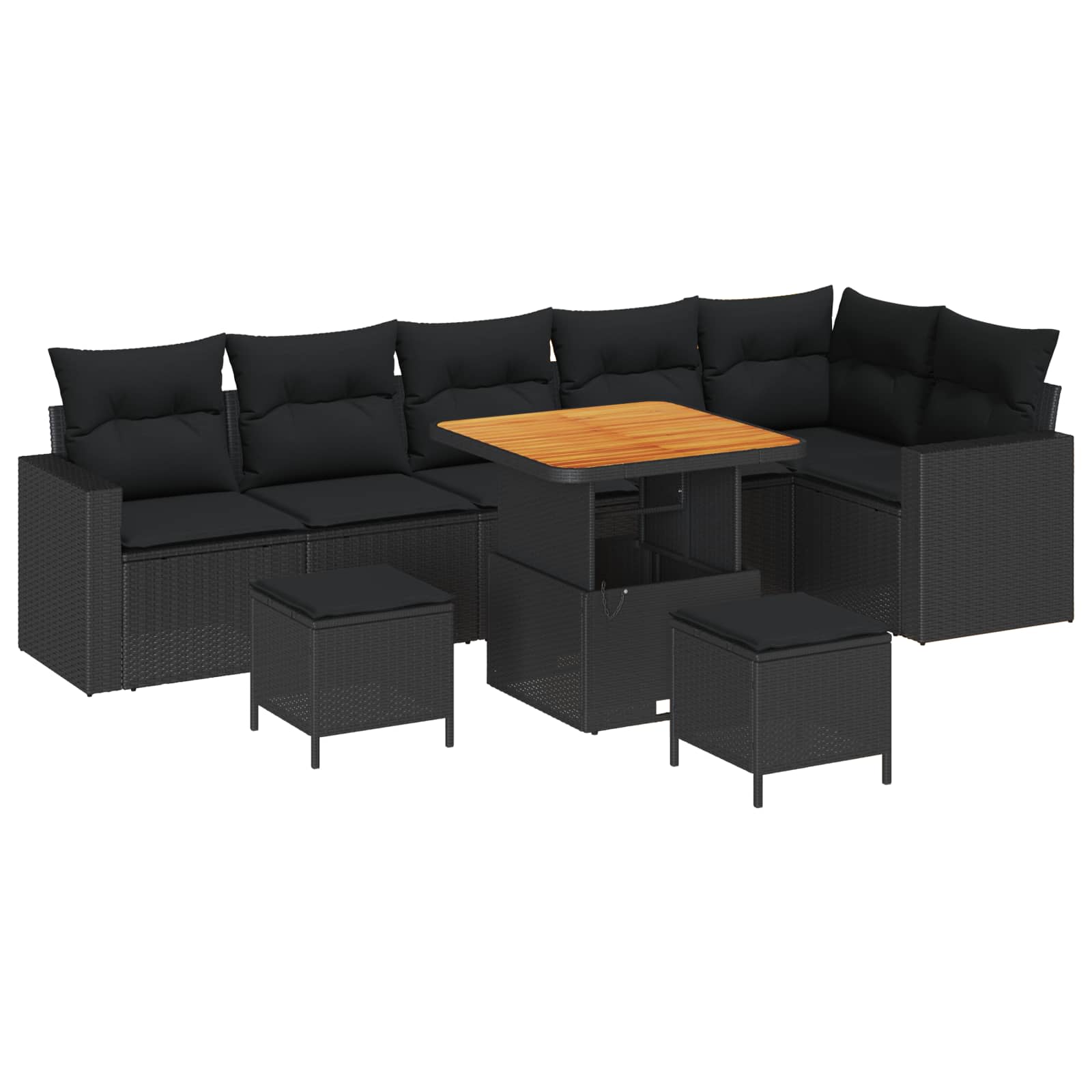 Tuinbankenset 9 pcs Zwart poly rattan is nu te koop bij PeponiXL, paradijselijk wonen!
