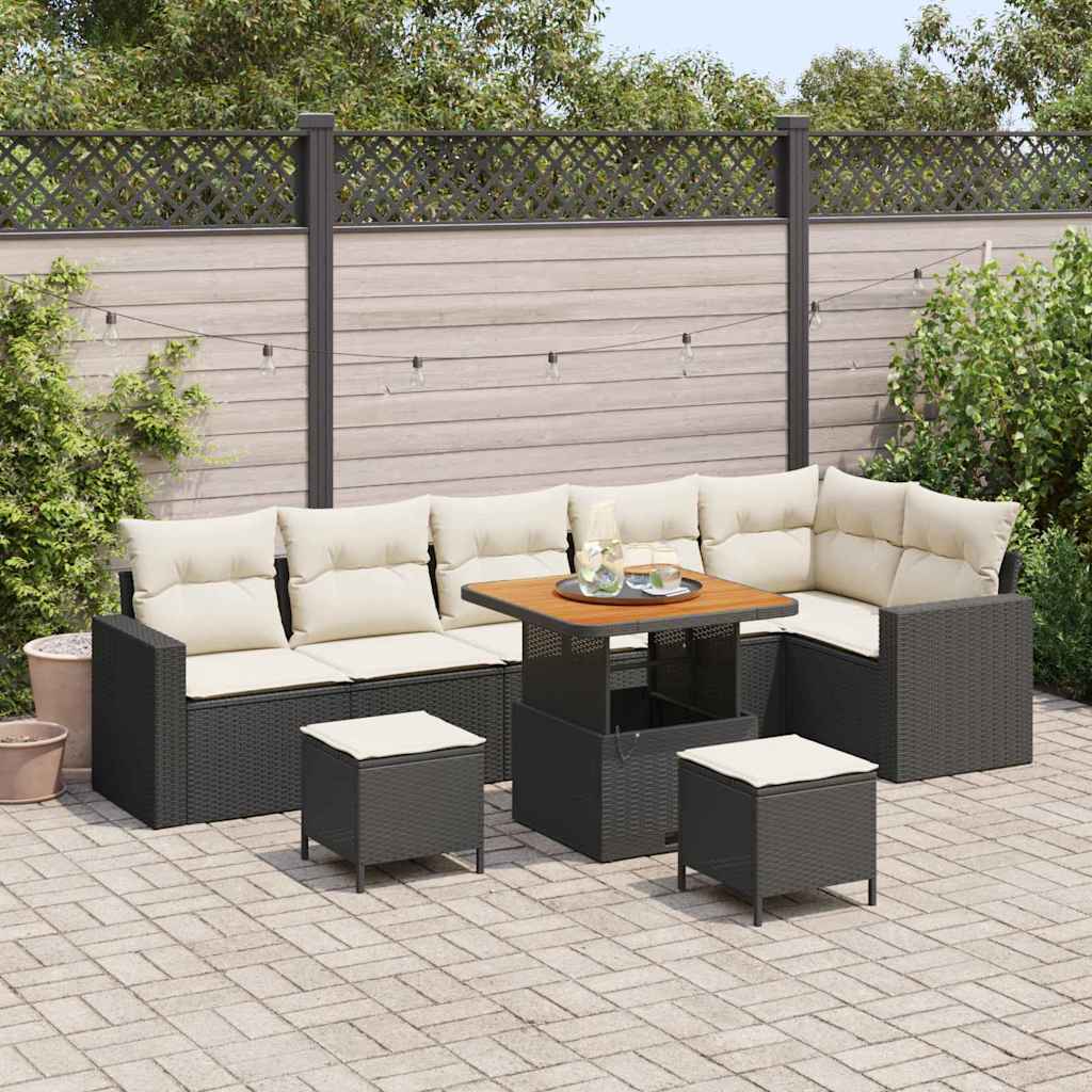 Tuinbankenset 9 pcs Zwart poly rattan is nu te koop bij PeponiXL, paradijselijk wonen!