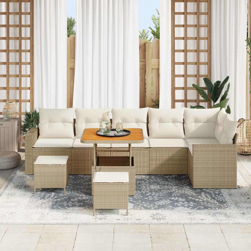 Tuinbankenset 9 pcs Beige poly rattan is nu te koop bij PeponiXL, paradijselijk wonen!
