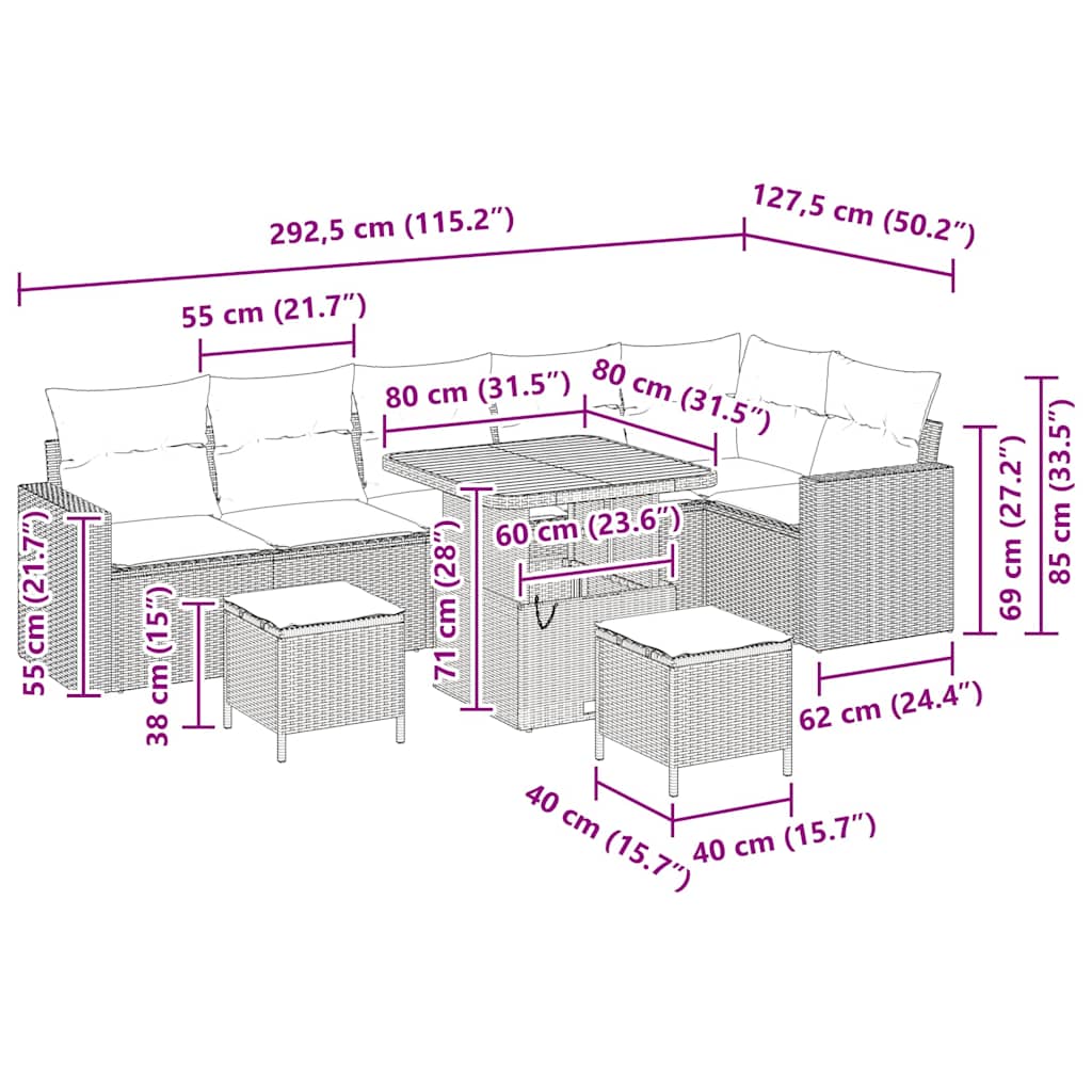 Tuinbankenset 9 pcs Beige poly rattan is nu te koop bij PeponiXL, paradijselijk wonen!