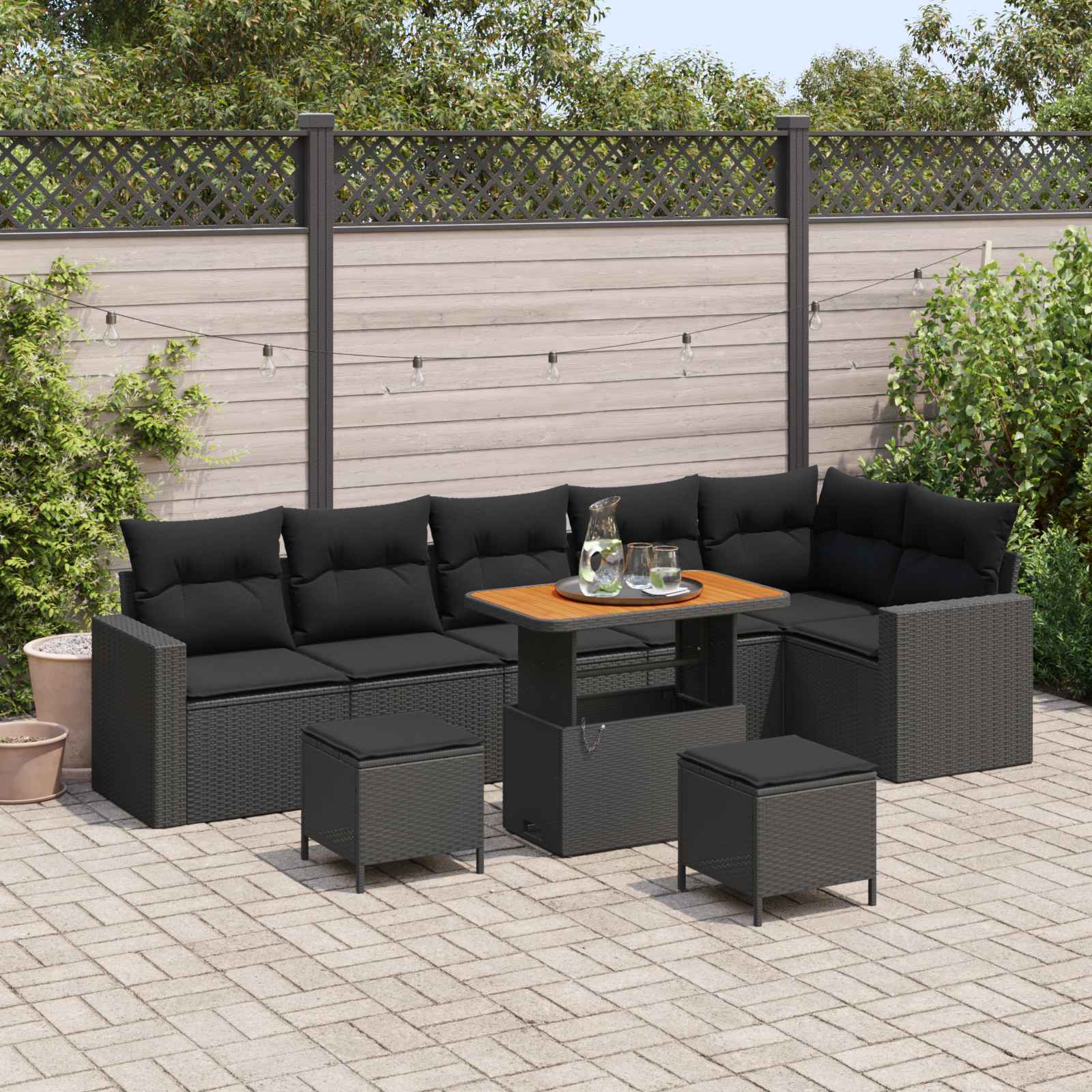 Tuinbankenset 9 pcs Zwart poly rattan is nu te koop bij PeponiXL, paradijselijk wonen!