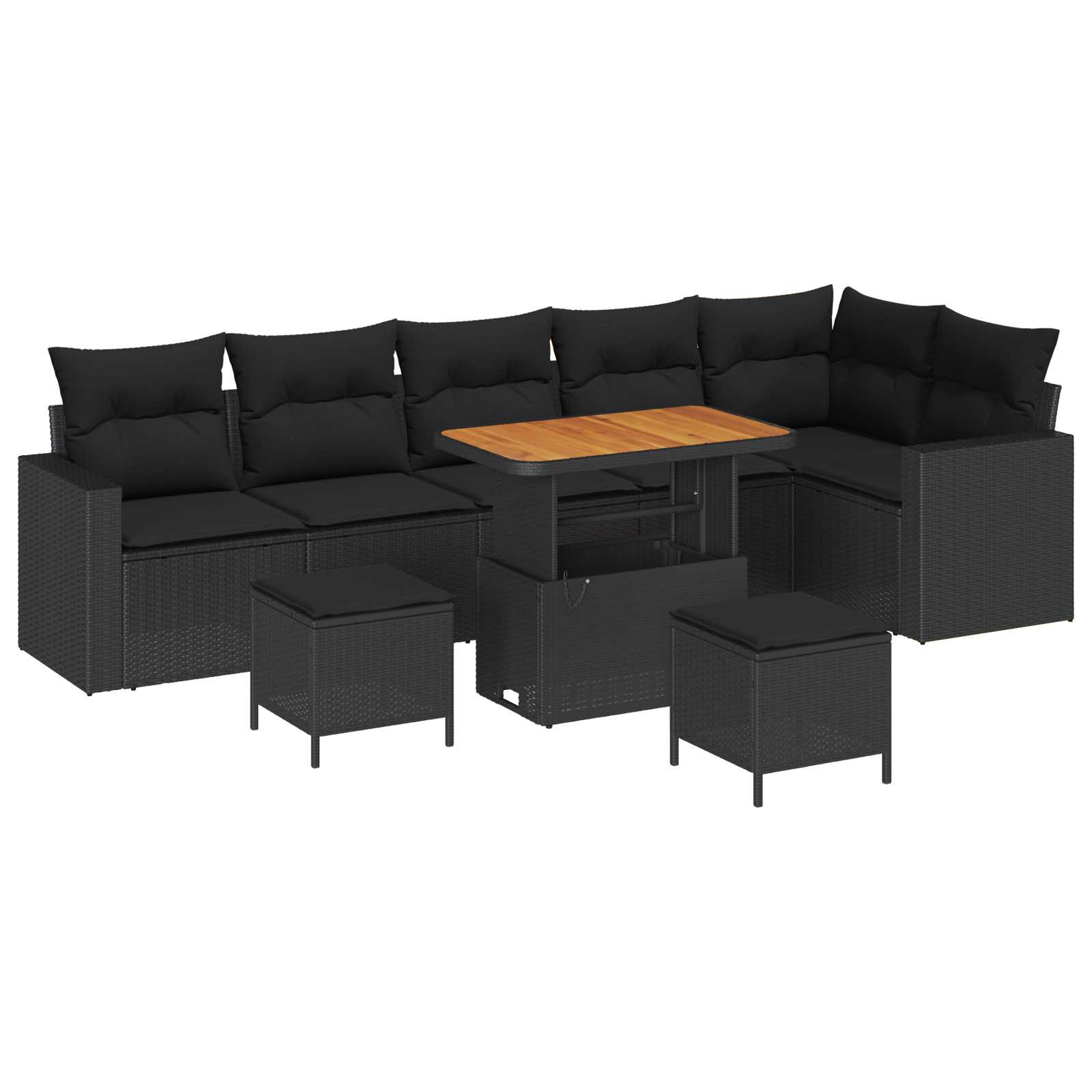 Tuinbankenset 9 pcs Zwart poly rattan is nu te koop bij PeponiXL, paradijselijk wonen!