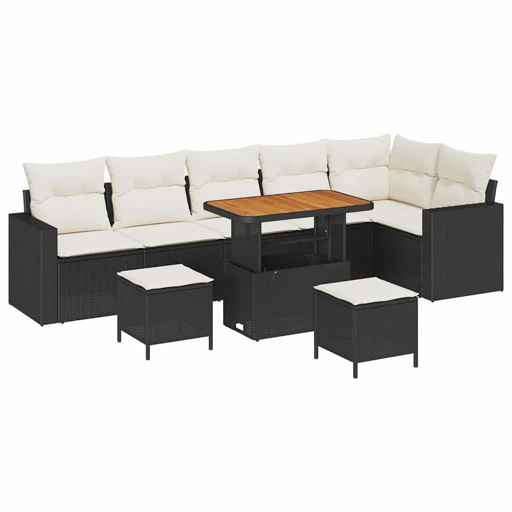 Tuinbankenset 9 pcs Zwart poly rattan is nu te koop bij PeponiXL, paradijselijk wonen!